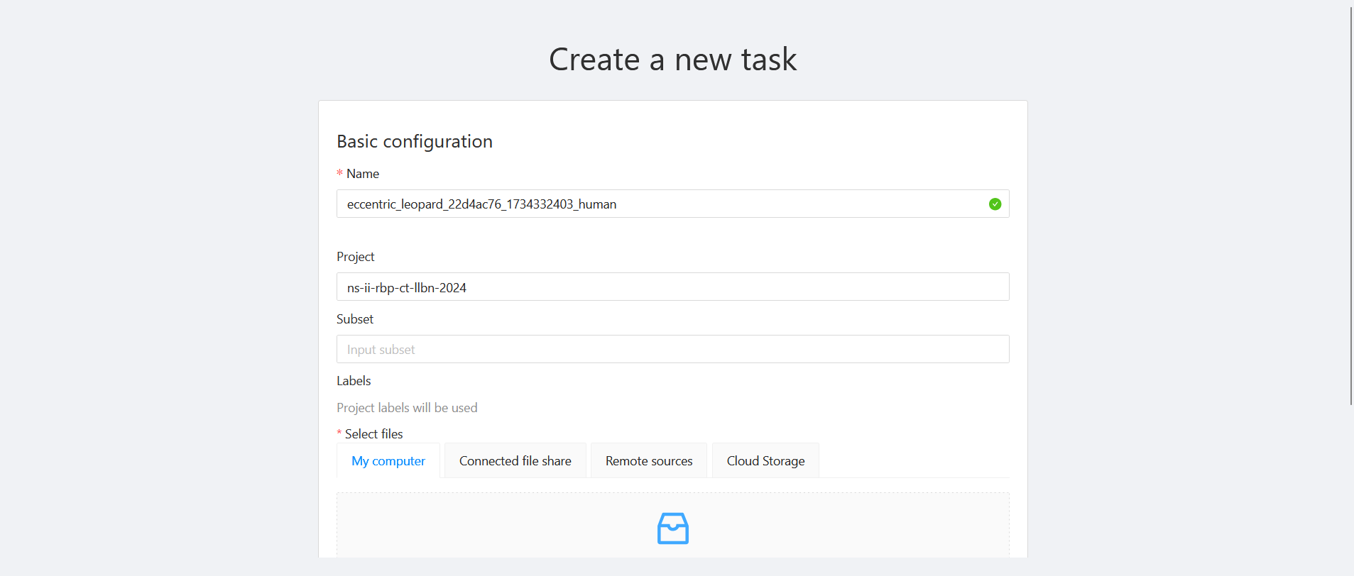 Task creation interface