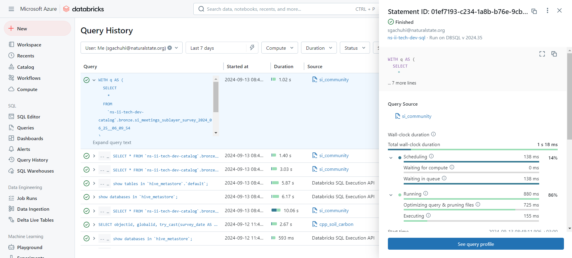 Expanded query history