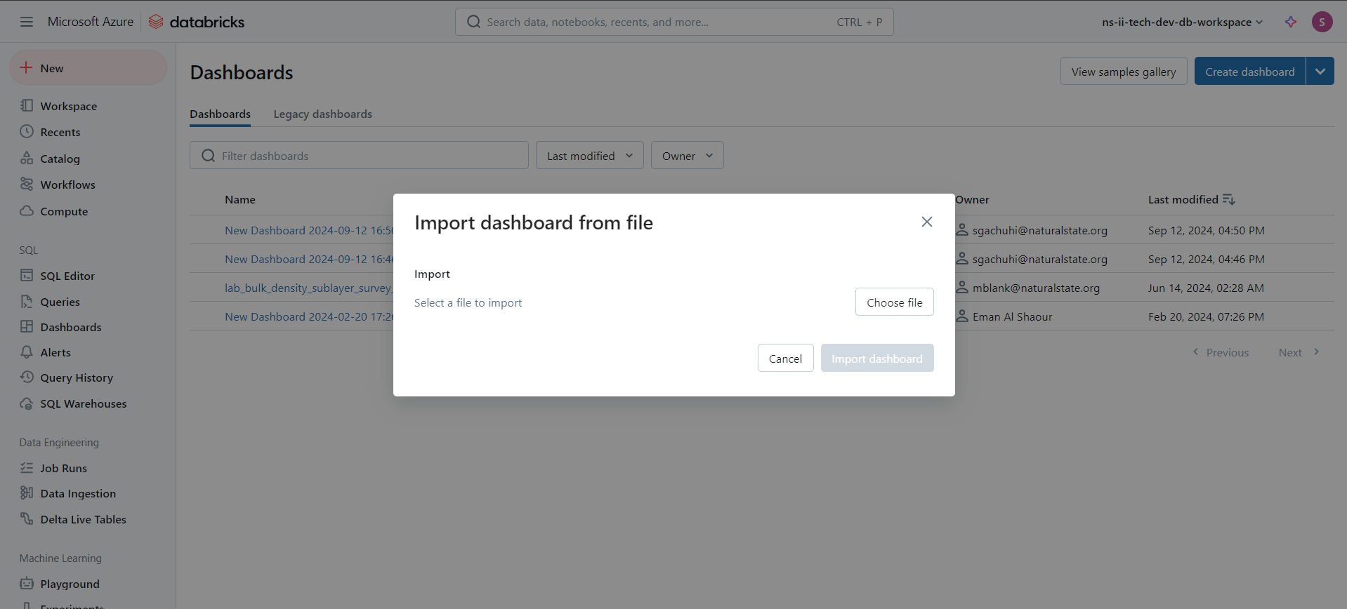 Import dashboard