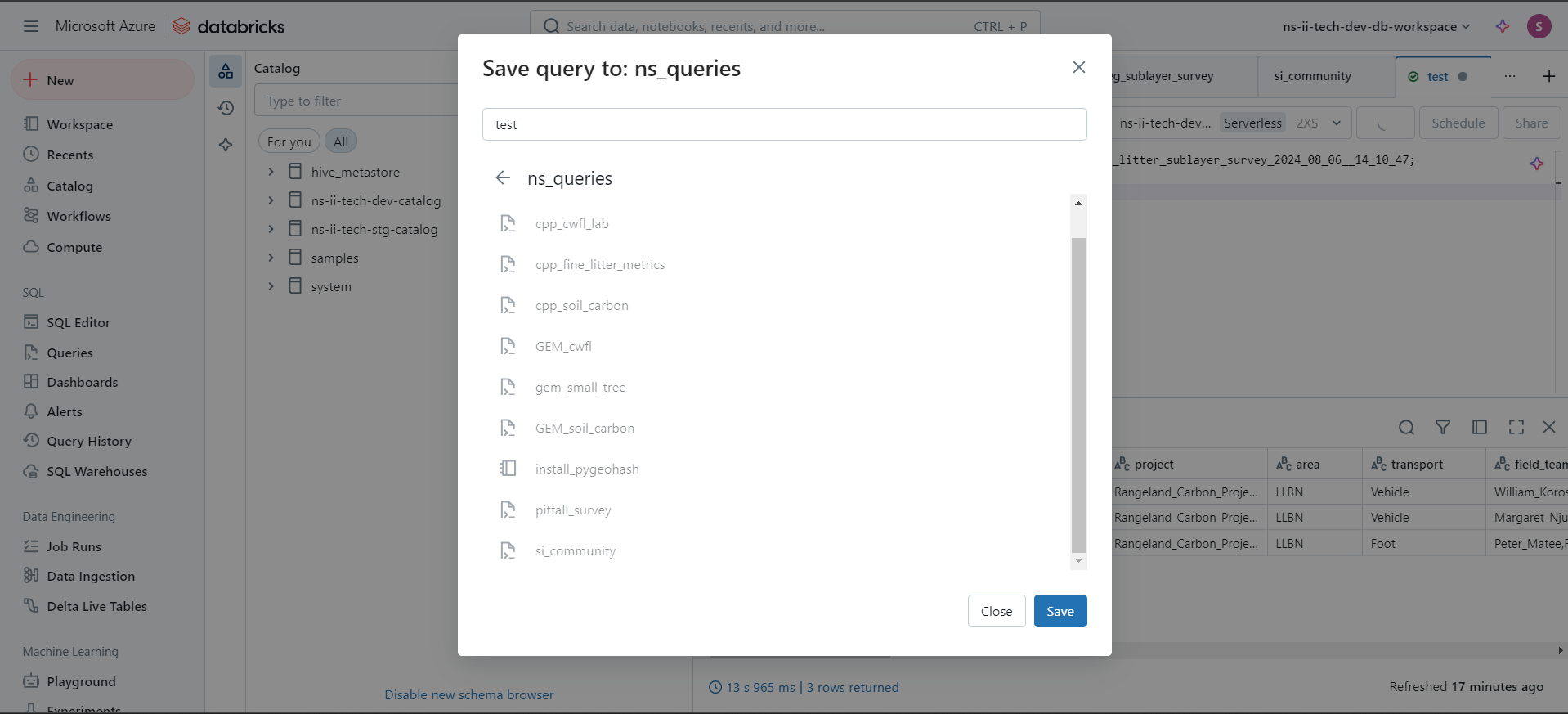 Save query