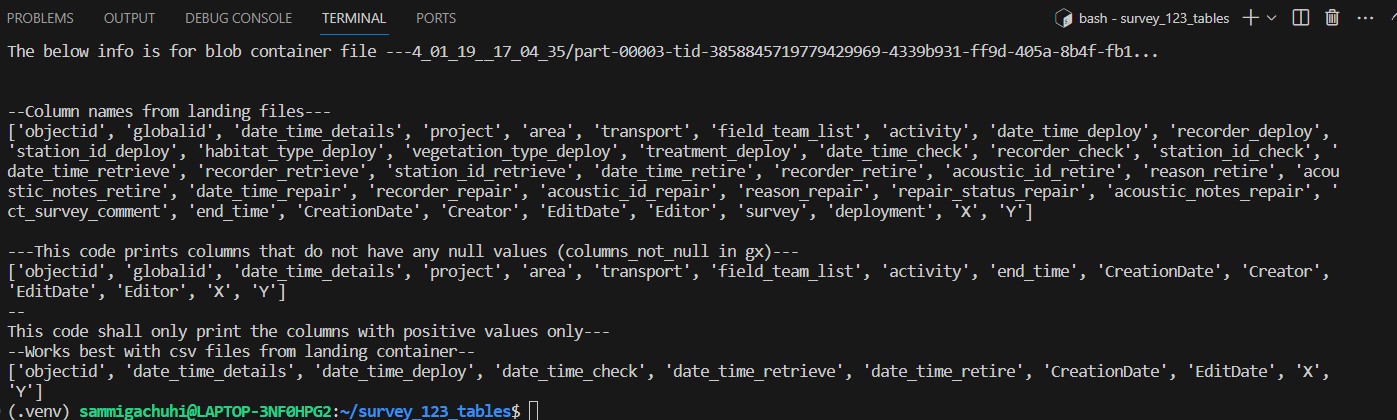 Custom script for extracting column names, non null and positive only values