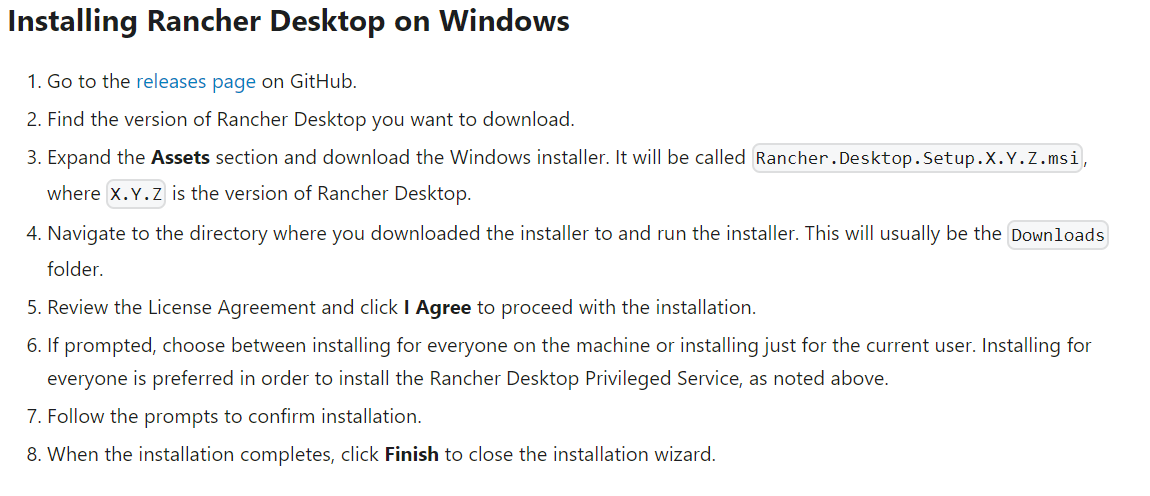 Rancher Instructions for Windows