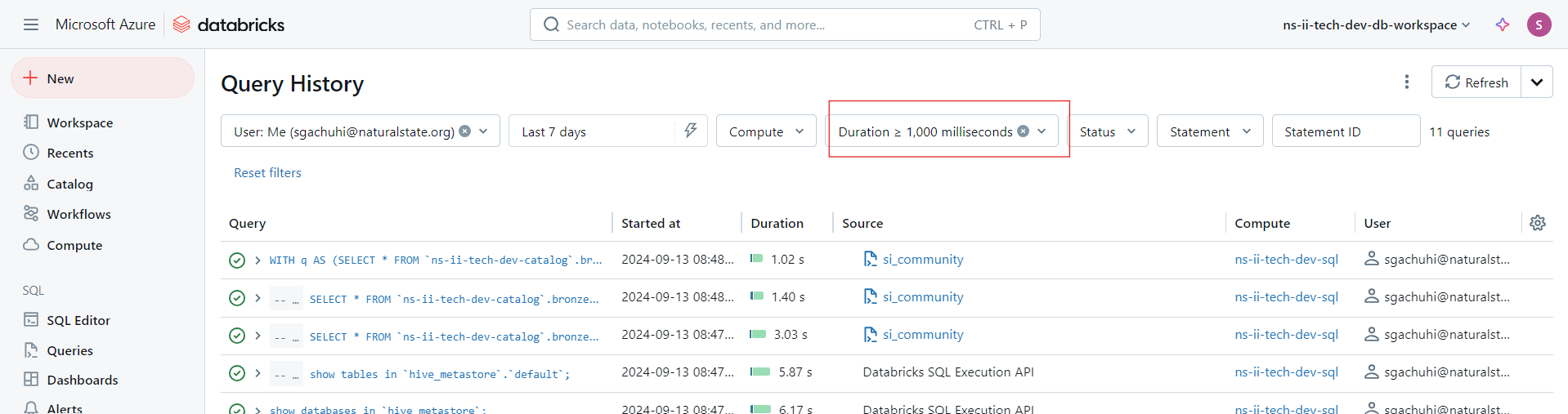 Query history | Natural State Docs